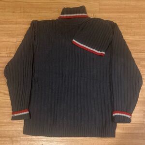 Men's Charcoal Turtleneck Sweater with Red and Gray Trim